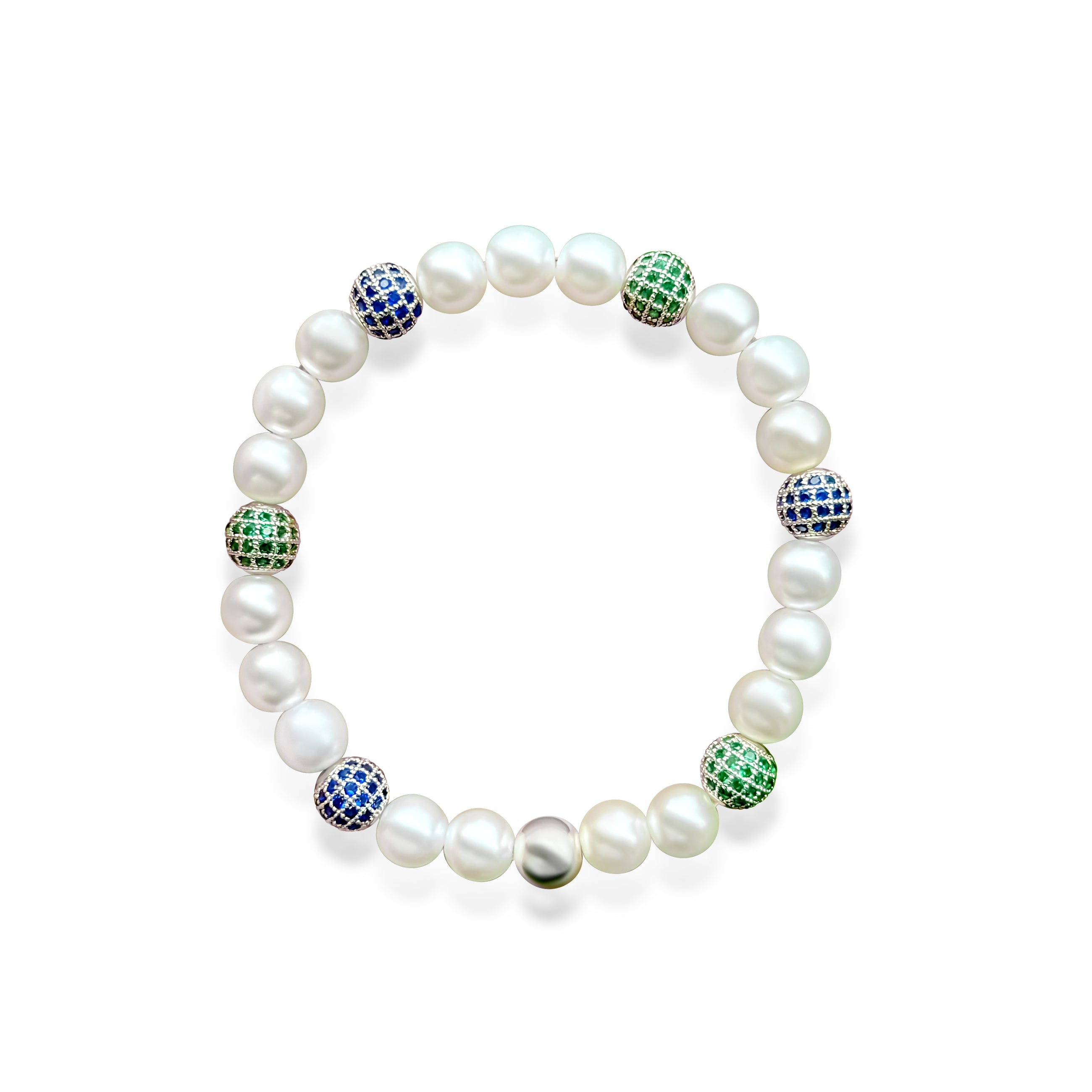 Green Blue Pearl Bracelet - Silver Hardware