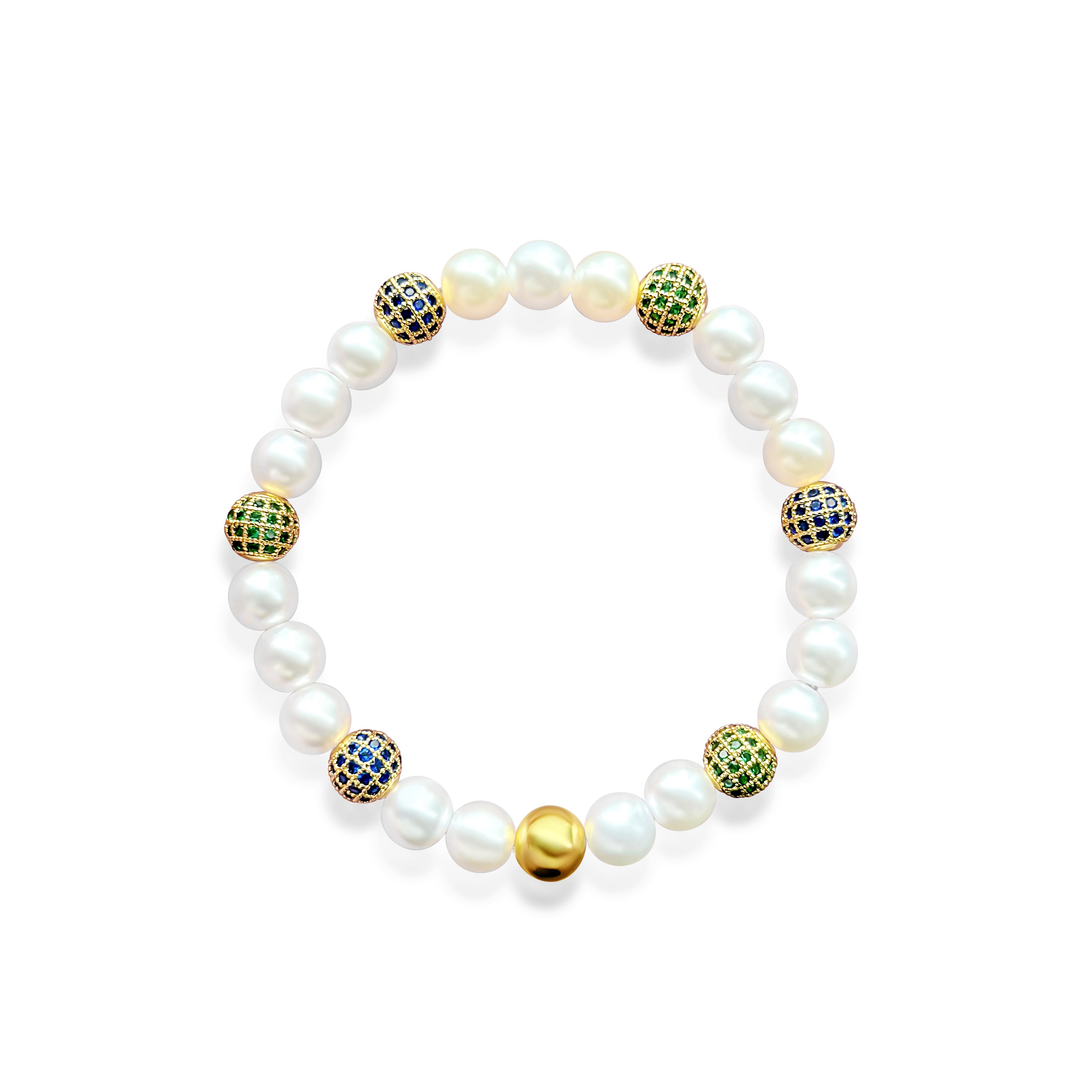 Green Blue Pearl Bracelet - Gold Hardware