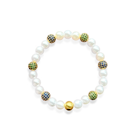 Green Blue Pearl Bracelet - Gold Hardware